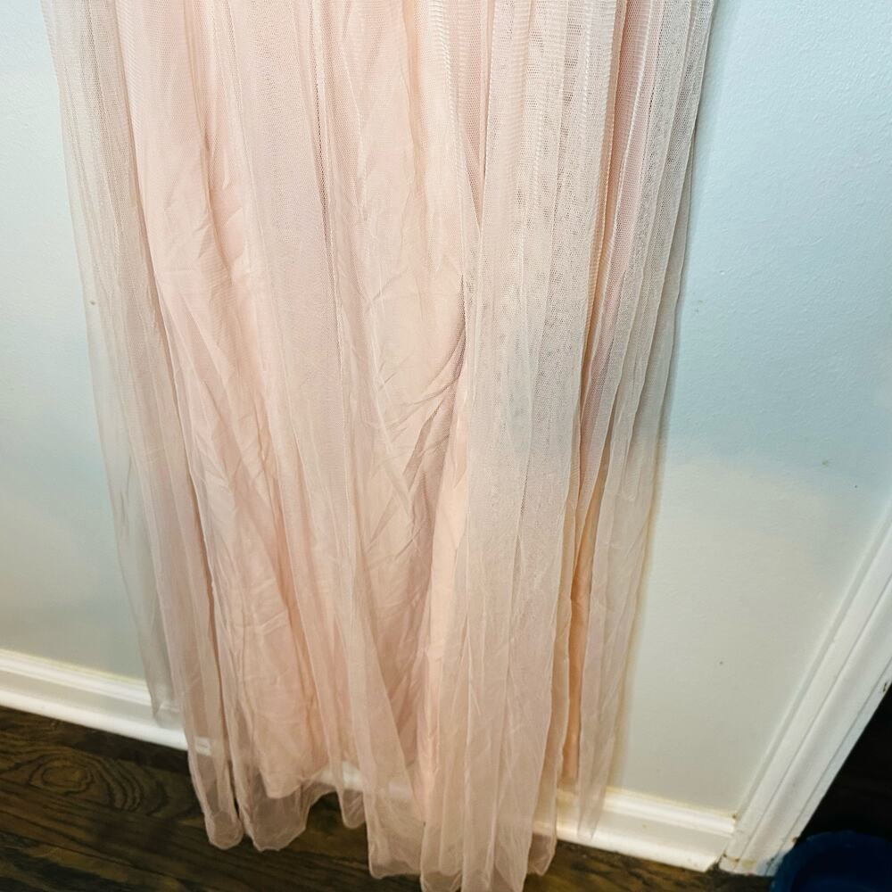 AMSALE Women's Blush Pink Sweetheart Neckline Wedding Chiffon Maxi Dress Size 2 - Picture 7 of 12